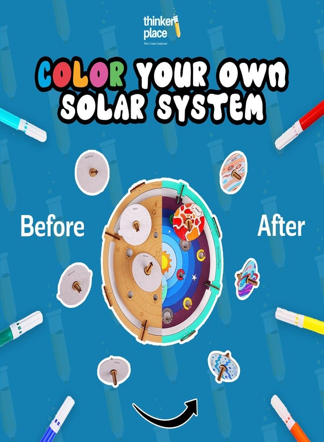 ThinkerPlace DIY Solar Wars Spin Tops | Build, Color & Play with Solar System Spin Tops | STEM Educational Toy for Kids Age 3, 4, 5+ Years | Science & Learning Toy | 9 Spin Tops & Game Arena - Image 4